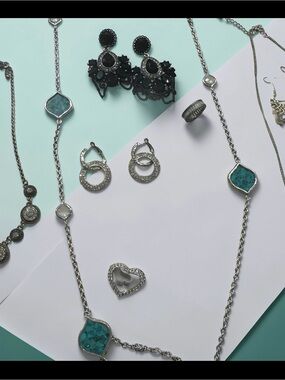 Vintage Bundle Costume Jewelry Silver & Turquoise Pendant Necklace